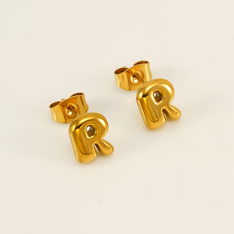 Gold color / 1 Pair Simple Series Elegant Letter R Titanium Steel  Gold Color Women's Stud Earrings Picture18